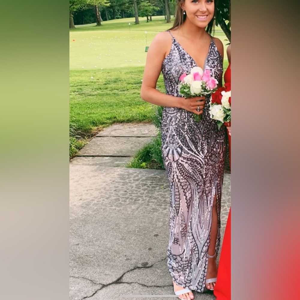 Windsor Silver Sequin Prom Dress